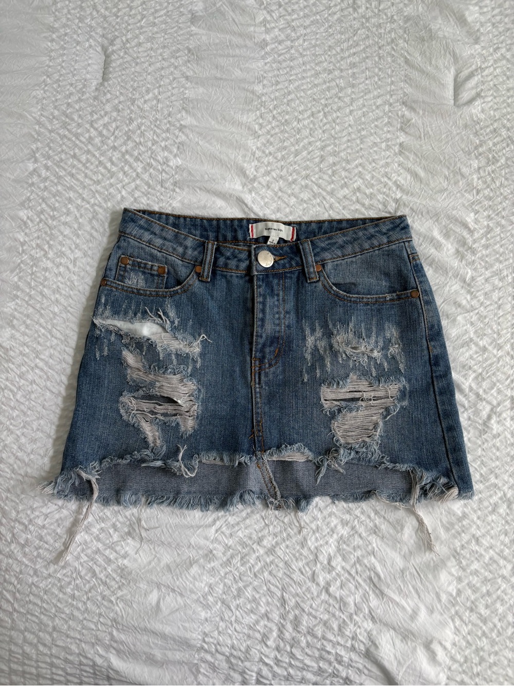 Y2K Distressed Denim Mini Skirt Size S